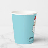 ハッピーマンガサンタクロース頭オンブルーと文字 紙コップ (右)