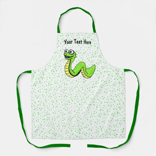 ハッピーマンガ鮮やかースネークグリーン水玉模様 エプロン (正面)