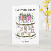 ハッピーマージャンお誕生日ケーキとキャンドル カード (黄色い花)