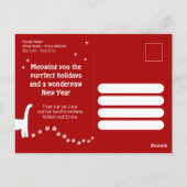 'ハッピーミウイヤー'レッド猫好きクリスマスホリデー ポストカード (裏面)