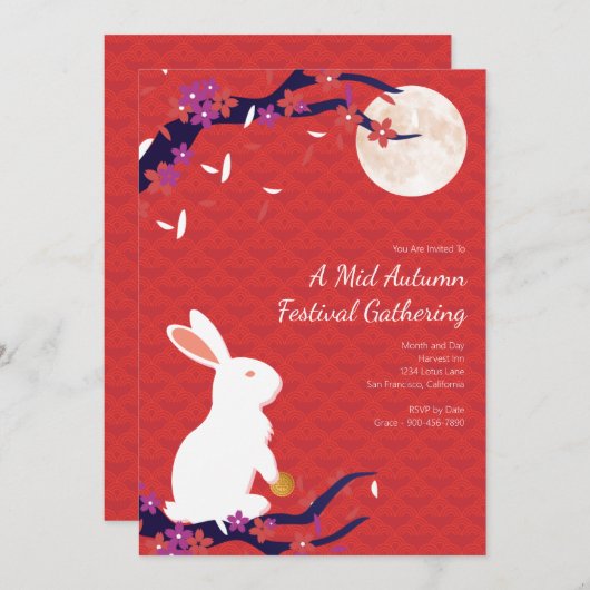 ハッピーミッドオータムフェスティバルレッド招待状 招待状 (正面/裏面)