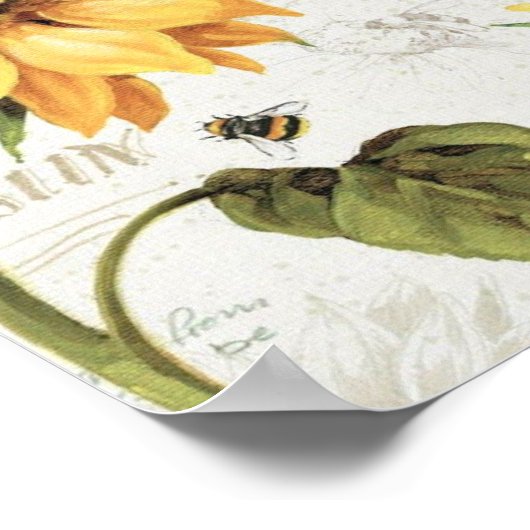 ハッピーミツバチとイエローサンフラワー3 ポスター (角)