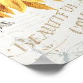 ハッピーミツバチとイエローサンフラワー ポスター (角)