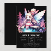 ハッピーミニマリストフェアリー誕生日 招待状 (正面/裏面)