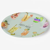 ハッピーミュエレガントーウォータカラーカクテル誕生日 ペーパープレート (アングル)