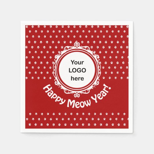 「ハッピーミュー年」猫事業紙ナプキン スタンダードカクテルナプキン (正面)