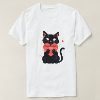 ハッピーミュー2025年おもしろい猫ニューエイラ Tシャツ