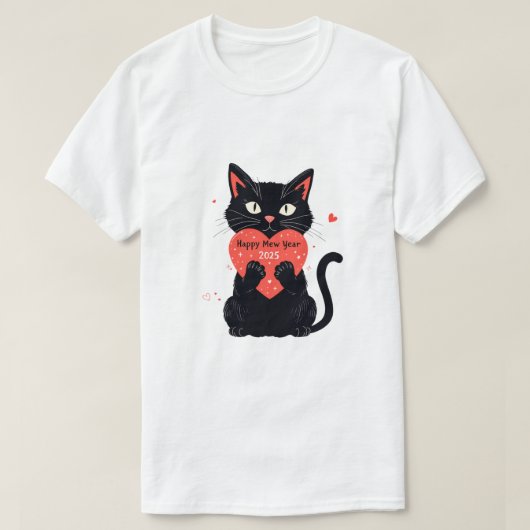 ハッピーミュー2025年おもしろい猫ニューエイラ Tシャツ (デザイン正面)
