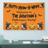 ハッピーミューOウィーンブラックキャットジャックオランタンオレンジ 横断幕 (トレードショー)