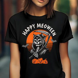 ハッピーメイ不気味ンウィーンリーパーキャットハロウィーン Tシャツ