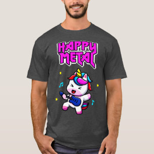 ハッピーメタルユニコーン可愛おもしろいいヘビーロックミュージシャン Tシャツ