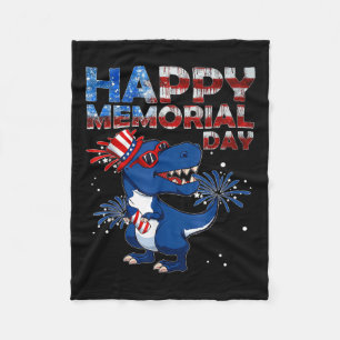 ハッピーメモリアルデー7月4日Dinosaur American F フリースブランケット