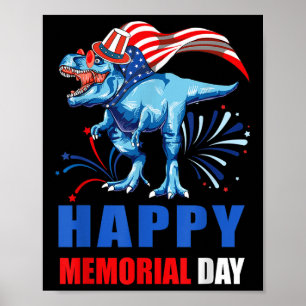 ハッピーメモリアルデー7月4日Dinosaur American F ポスター