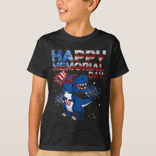 ハッピーメモリアルデー7月4日Dinosaur American F Tシャツ