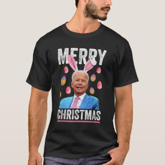 ハッピーメリーおもしろいクリスマスバイデン氏Easのために混乱 Tシャツ