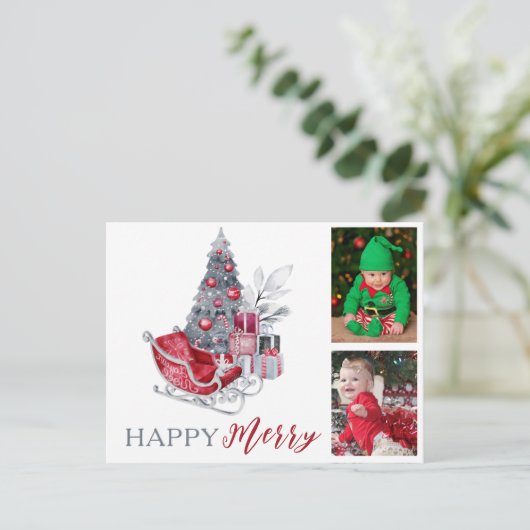 ハッピーメリーキッズファミリーフォトクリスマスホリデー シーズンポストカード (スタンド正面)