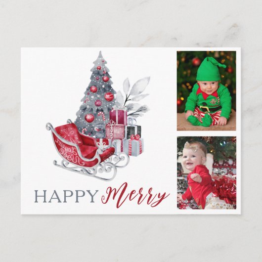 ハッピーメリーキッズファミリーフォトクリスマスホリデー シーズンポストカード (正面)