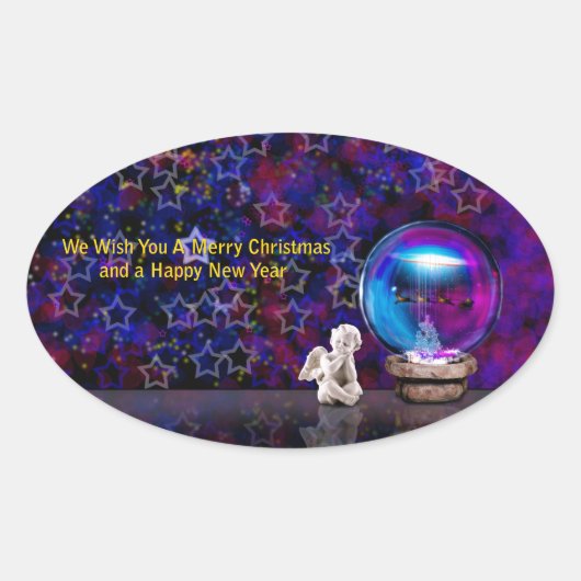 ハッピーメリークリスマス 楕円形シール (正面)