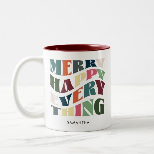 ハッピーメリー全てのグルービーホリデークリスマス ツートーンマグカップ (左)