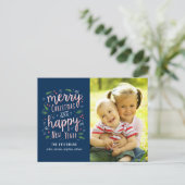 ハッピーメリー編集可能カラーホリデーフォトカード シーズンポストカード (スタンド正面)