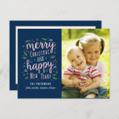 ハッピーメリー編集可能カラーホリデーフォトカード シーズンポストカード (正面/裏面)