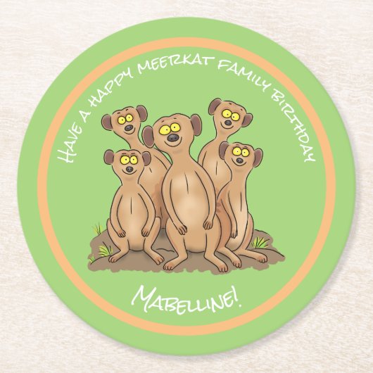 ハッピーメルカート家族の誕生日の漫画 ラウンドペーパーコースター (正面)