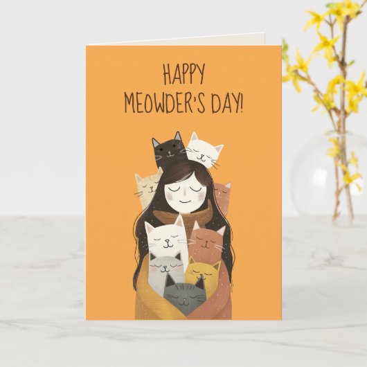 ハッピーメーダーズデイかわいい猫ママ母の日 カード (黄色い花)