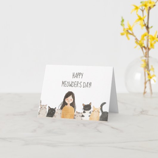 ハッピーメーダー熱狂するの日キャットレディーマザーズデイ カード (黄色い花)