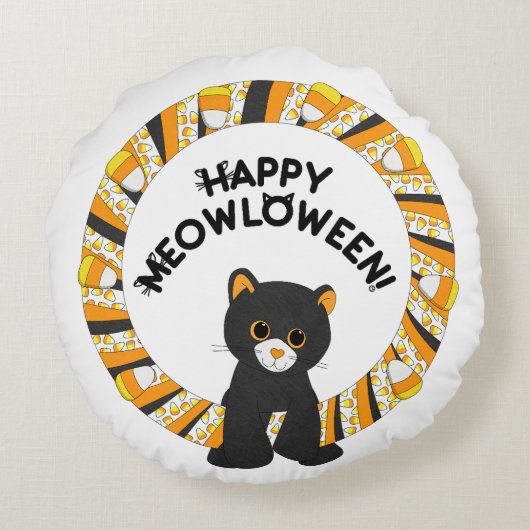 ハッピーメーロウィーンブラックキャットハロウィーンキャンディーコーン ラウンドクッション (裏面)
