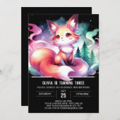 ハッピーモダンキツネ誕生日 招待状 (正面/裏面)