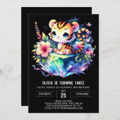 ハッピーモダンタイガー誕生日 招待状 (正面/裏面)