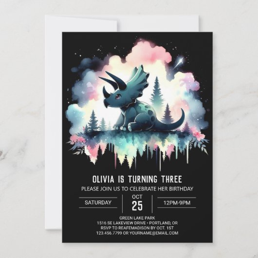 ハッピーモダントリケラトプス誕生日 招待状 (正面)