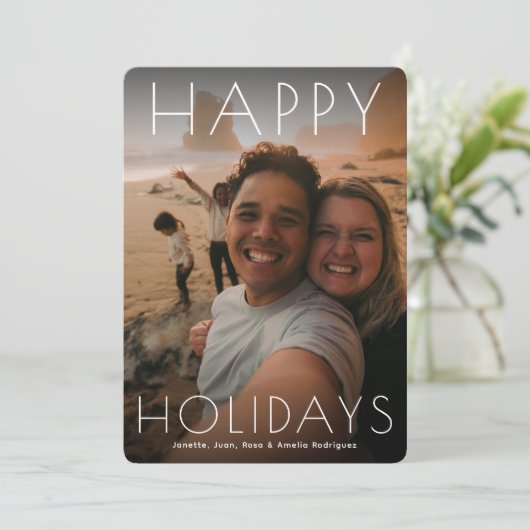 ハッピーモダンホリデー写真クリスマスメッセージ シーズンカード (スタンド正面)