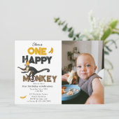 ハッピーモンキーのかわいい1歳の誕生日写真 招待状 (スタンド正面)