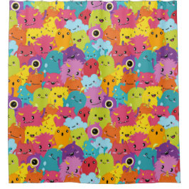 ハッピーモンスタカラフルーズ・パターン シャワーカーテン