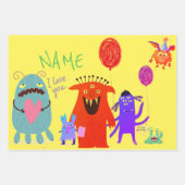 ハッピーモンスターカスタム文字ギフトラップフラットシート ラッピングペーパーシート (正面3)