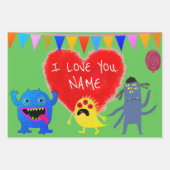 ハッピーモンスターカスタム文字ギフトラップフラットシート ラッピングペーパーシート (正面2)