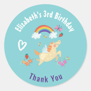 ハッピーユニコーンウィズレインボークラウド誕生日感謝してい ラウンドシール