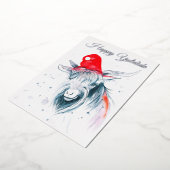 ハッピーユレタイドクリスマスヤギのホリデーカード 箔シーズンカード (回転した状態)