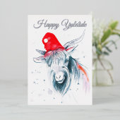 ハッピーユレタイドクリスマスヤギのホリデーカード 箔シーズンカード (立ち正面)