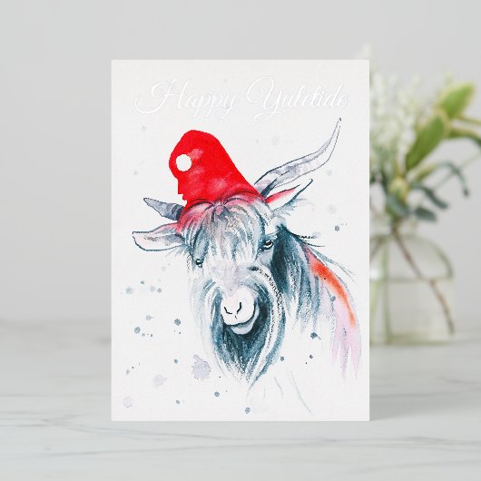 ハッピーユレタイドクリスマスヤギのホリデーカード 箔シーズンカード (立ち正面)