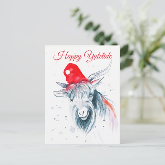 ハッピーユレタイドクリスマスヤギの休日はがき シーズンポストカード (スタンド正面)