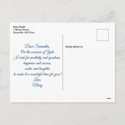 ハッピーユレタイドクリスマスヤギの休日はがき シーズンポストカード (裏面)