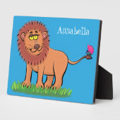 ハッピーライオンと蝶の漫画イラストレーション フォトプラーク (側面)