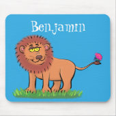 ハッピーライオンと蝶の漫画イラストレーション マウスパッド (正面)