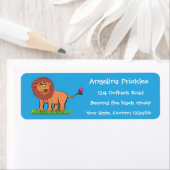 ハッピーライオンと蝶の漫画イラストレーション ラベル (インサイチュ)