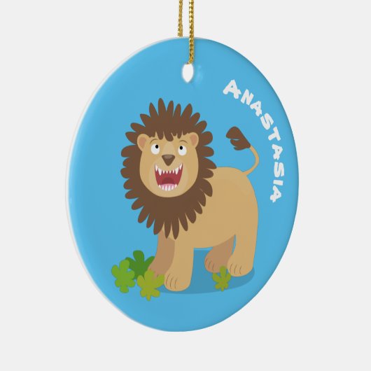 ハッピーライオンの轟音の漫画イラストレーション セラミックオーナメント (右)