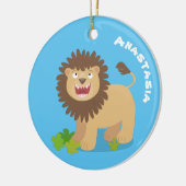ハッピーライオンの轟音の漫画イラストレーション セラミックオーナメント (左)