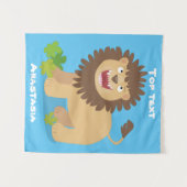 ハッピーライオンの轟音の漫画イラストレーション タペストリー (正面(横))