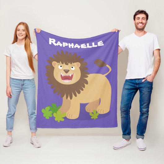 ハッピーライオンの轟音の漫画イラストレーション フリースブランケット (インサイチュ)